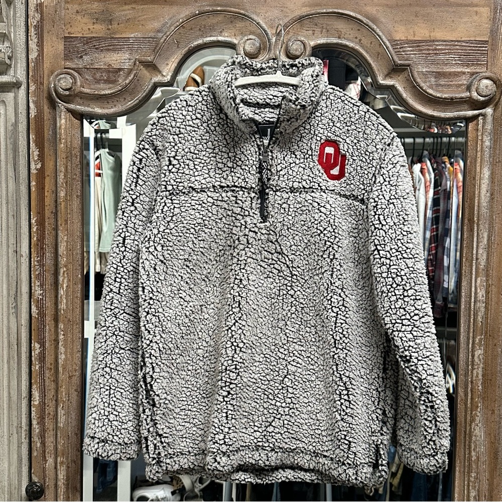 Boxercraft Gray Sherpa Fleece Pullover 🏈  OU SOONERS
